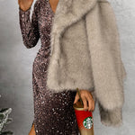 Margovil Collared Open Front Winter Faux Fur Coat