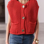 Margovil Gold Buttons Pocketed Chunky Sweater Vest