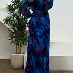 Margovil Off Shoulder Rhinestones Detail Printed Slit Pleated Maxi Dress