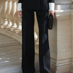 Off-Shoulder Contrast-Collar Tailored Blazer And Straight-Leg Trousers Set