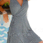 Margovil Wrap V Neck Printed Sleeveless Flowy Dress