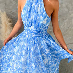 Bow Neck Halter Backless Floral Print Maxi Dress