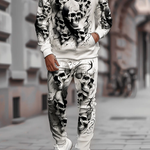 KZZ Men's Halloween Skull Print Hoodie and Pants Set
