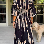 V Neck Waist Pleated Big A Skirt Dress
