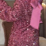 Long Sleeves Bow Back Sequin Party Dress