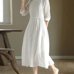 High Waist Slimming Loose Round Neck Long Dresses with Belt