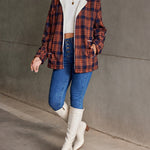Vintage 70s Orange and Black Plaid Plush Jacket