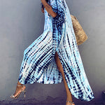 Print Beach Kaftan Dress Short Sleeve Plus Size Bathing Suit Cover Ups