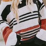 Striped Drop Sleeve Round Neckline Sweater