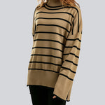 Striped Sweater Casual Turtleneck Knit Pullover Jumper Tops
