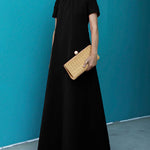 Loose Short Sleeves Solid Color High-Neck Maxi Dresses