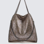 Metallic Pattern Chain Shoulder Tote Bag Funky Style