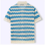 KZZ Men's Retro Hong Kong Style Wavy Open-Knit Polo Shirt