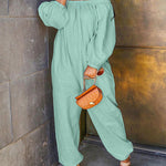Nadorine Women's Casual Solid Cold Shoulder Long Sleeve Jumpsuit Loong Plus Size Pocket Rompers Overlay Suit