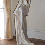 Pearl Eden Satin Back Open Cowl Neck Gown Maxi Dress