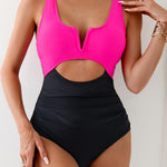 Contrast Patchwork One-Piece Swimsuit