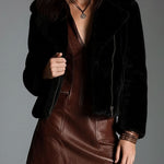 Chocolate Brown Eco Leather Zip-Front Mini Dress With Utility Pockets