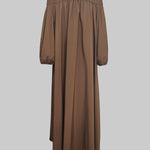 Loose Puff Sleeves Elasticity Pleated Solid Color Off-The-Shoulder Maxi Dresses