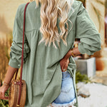 Nadorine Solid Color Long Sleeve Slit Shirt Top for Women Casual Work Office Loose Fit 2026 | Under