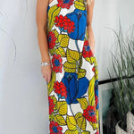 Floral Unique Printed One Shoulder Pocketed Loose Maxi Dress