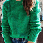 Solid Color Fashion Round Neck Knit Long Sleeve Sweater