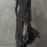 Bohemian Pit Stripe Leopard Print Splicing Irregular Hem Maxi Dress