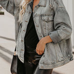 Loose Rivet Beading Ripped Cropped Denim Jacket