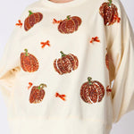 Halloween Colorful Pumpkin Embroidered Loose Casual Sweatshirt
