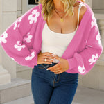 Nadorine Women's Cute Daisy Knit Cardigan Long Sleeve Casual Flower Open Front Sweater Tops