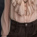 Vintage Champagne Ruffle Chiffon Blouse