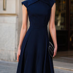 Structured Cap-Sleeve A-Line Midi Dress