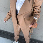 Stylish Leather Lapel Pocket British Style Cropped Jacket