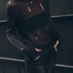 THE BLACK METALLIC DISTRESSED KNITTED SWEATER