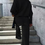 Solid Color Two Pieces Sets Off-shoulder Bat Sleeve Top Casual Wide Leg Pants Suit
