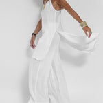 Women Casual Long Vest and Wide Leg Pants Two Pieces Set Suits