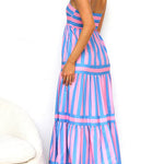 Margovil Spaghetti Strap Ruffle Tiered Color Block Striped Maxi Dress