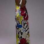 Halter Sleeveless Open Back Floral Print Maxi Dress