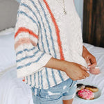 Margovil Crewneck 3/4 Sleeve Striped Sweater