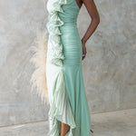 Margovil One Shoulder Slit Ruffle Mesh Maxi Dress