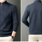 KZZ Men's solid color quarter-zip stand collar knit long-sleeved top