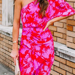 Margovil Casual One Shoulder Printed Tulip Hem Dress