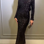 Margovil Bow Backless Sequin Bodycon Maxi Party Dress