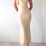 Frill One Shoulder Sleeveless Cut Out Waist Mesh Maxi Dress