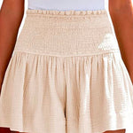 Margovil Elastic Smocked Waist Wide Leg Solid Shorts