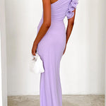Frill One Shoulder Cut Out Mesh Overlay Bodycon Maxi Dress