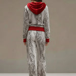 Casual Sporty Retro Snakeskin Gray Velvet Hooded Sweatshirt Wide-Leg Set