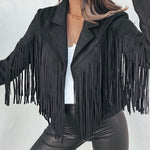 Slim Lapel Tassel Coats Soild Short Jackets Fringe Long Sleeve Party Cardigan