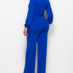 Elegant Long Sleeve Straight Long Pants Jumpsuits Clubwear Rompers with Pockets