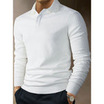 KZZ Men's Casual Plain Knit Long-Sleeve Polo Shirt