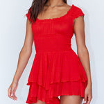 Off Shoulder Ruffle Shorts Romper Swiss Dot Smocked Layered Chiffon Boho Mini Jumpsuits